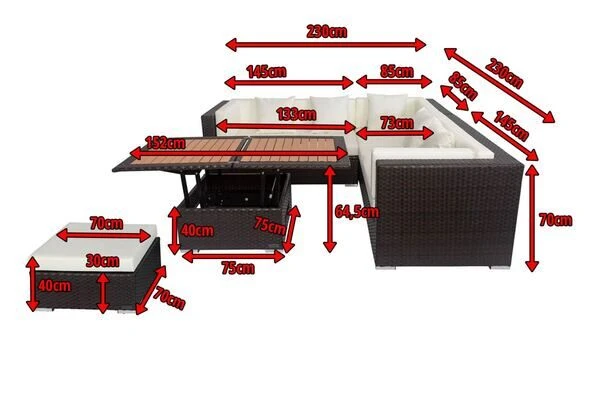 OUTFLEXX Loungemöbel-Set, Braun, Polyrattan, 6 Personen, Wasserfeste Kissenbox, Inkl. Loungetisch – Bild 5