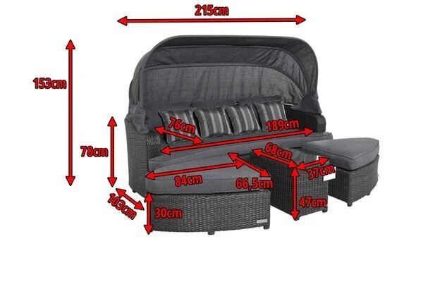 OUTFLEXX Houston Loungebett, Grau, Polyrattan, Doppel-halbrund, Viele Stellmöglichkeiten, Dach Klappbar – Bild 5
