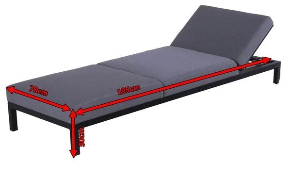 HARTMAN Adam Gartenliege, Flanelle, Alu/Sunbrella, 195x70x30cm, Rückenlehne Verstellbar, Inkl. Kopfkissen – Bild 5