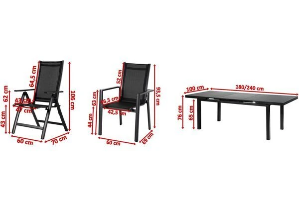 OUTFLEXX Premium Esstischgarnitur, OUTFLEXX® Anthrazit Matt, Alu/Textilene, Tisch 180/240x100cm, 4 Stapel-, 2 Multipositionssessel – Bild 5