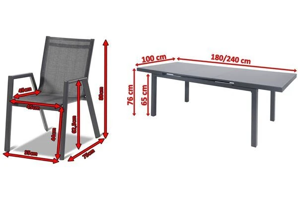 HARTMAN Aruba Esstischgarnitur, Xerix, Alu/Textilene, Tisch 180/240x100cm, 6 Stapelsessel – Bild 5