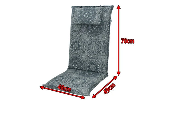 DOPPLER Lyra Stuhlauflage Hochlehner, Grau Gemustert, Polyester, 120 X 48 X 7 Cm, Mit Kopfkissen Und Reißverschluss – Bild 5