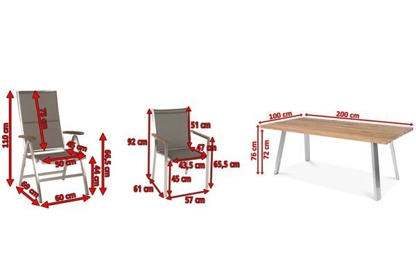 STERN Cardiff Set, Silber/taupe, Edelstahl/Teak, Tisch A-Gestell 200 X 100 Cm, 4 Stapel-, 2 Multipositionssessel – Bild 5