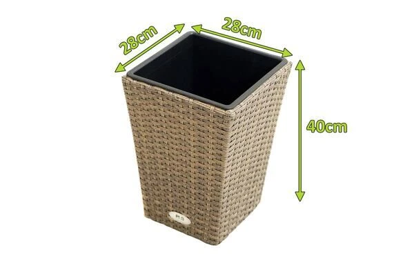 Ploß Rabida Pflanzgefäß, Champagner-meliert, Polyrattan, Konisch, 28x28x40 Cm, Kunststoffeinsatz – Bild 5