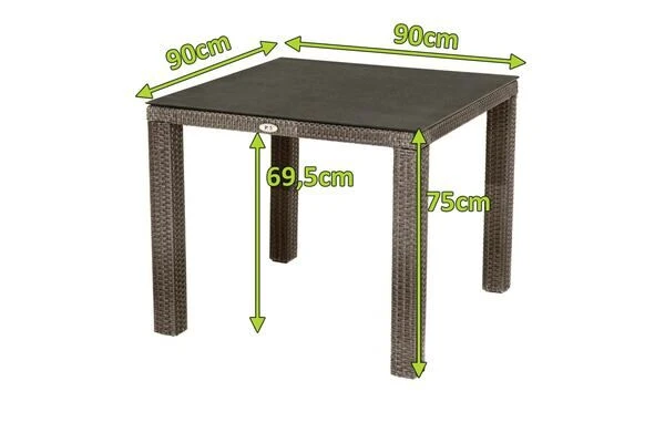 Ploß Rocking Dining Tisch, Grau/braun-meliert, Polyrattan, 90 X 90 Cm, Glasplatte In Steinoptik – Bild 5