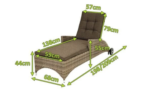 Ploß Rabida Comfort Rollliege, Champagner-meliert, Polyrattan, 198x68x44cm, Verstellbar, Hohe Sitzhöhe – Bild 5