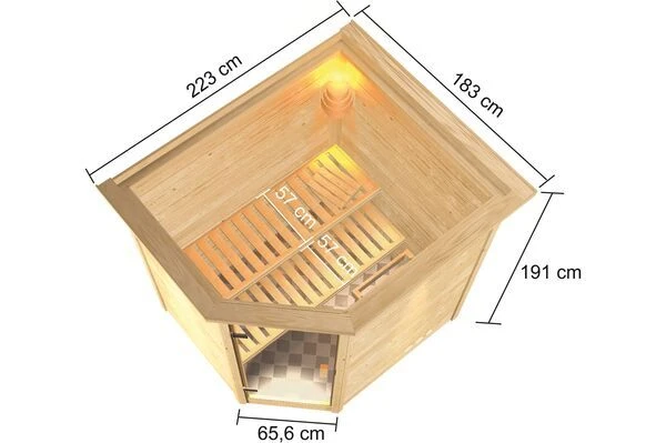 KARIBU Sauna Elea, Fichtenholz 38 Mm, Eckeinstieg, Ca. 2,7m² – Bild 5