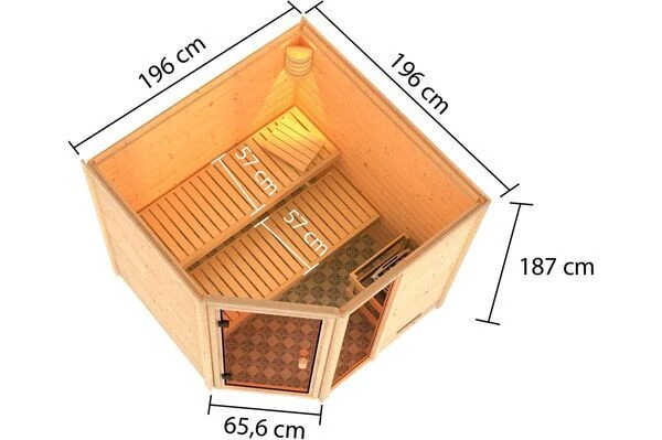 KARIBU Sauna Tabea, Fichtenholz 38 Mm, Eckeinstieg, Ca. 3,2m² – Bild 5