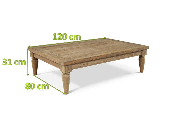 OUTFLEXX Loungetisch, Natur, Recycled FSC®-Teak, 120x80x31cm, Aufwendig Gestaltete Tischbeine – Bild 5