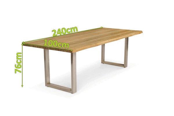 OUTFLEXX Esstisch, Natur, Edelstahl & Recycled FSC-Teak, 240 X 100 Cm, Baumkante – Bild 5
