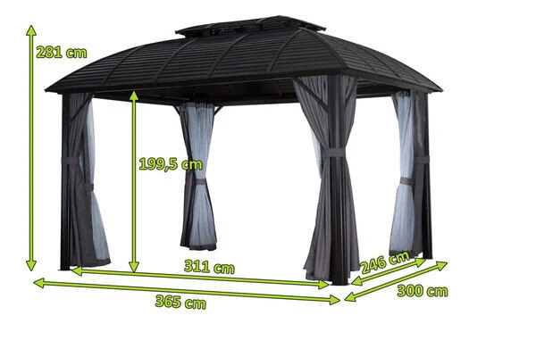OUTFLEXX Hardtop Pavillon, Braun, Alu, 300x365cm, Inkl. Seitenteile Und Insektennetz â Bild 5