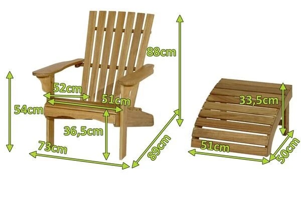 Ploß Adirondack Sessel, Teakoptik, FSC®-Akazienholz, 73x89x88 Cm, Mit Hocker 50x51x33,5 Cm – Bild 5