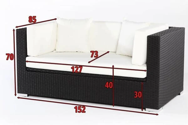 OUTFLEXX 2-Sitzer Sofa, Schwarz, Polyrattan 152x85x70cm, Inkl. Polster Und Wasserfeste Kissenbox – Bild 5