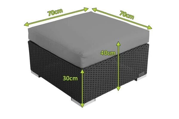 OUTFLEXX Beistelltisch/Hocker, Schwarz, Polyrattan, Inkl. Glasplatte Und Polster – Bild 5