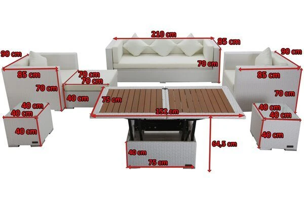 OUTFLEXX Loungemöbel-Set, Weiß, Polyrattan, Für 6 Personen, Inkl. Loungetisch, Wasserfeste Kissenbox – Bild 5