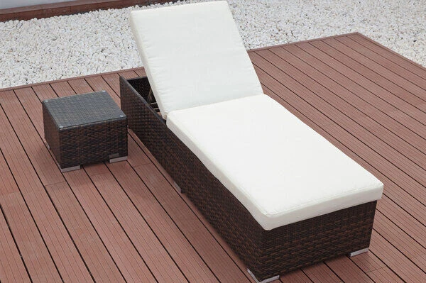 OUTFLEXX 2er-Set Sonnenliegen, Braun Marmoriert, Polyrattan, Je 200x70x45cm, Mit Beistelltisch – Bild 5