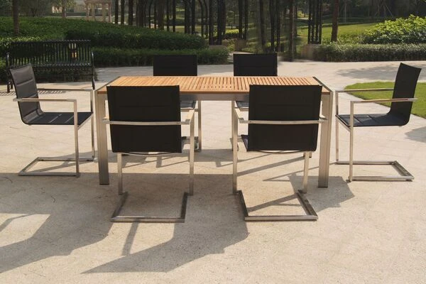 OUTFLEXX Freischwinger, Schwarz, Edelstahl/Textilene, Padded, Armlehnen Aus FSC-Teakholz – Bild 6