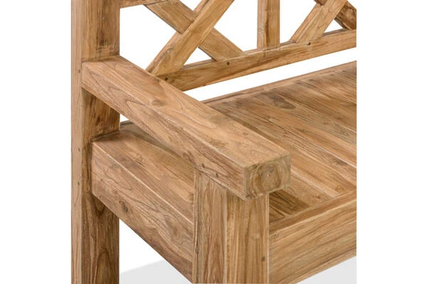 OUTFLEXX Gartenbank, Natur, Recyceltes FSC®-Teakholz, 160x73cm, Mit Rücken- Und Armlehnen, Rustikal Gebürstet – Bild 6