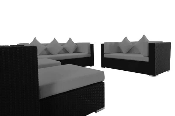 OUTFLEXX Loungemöbel-Set, Schwarz, Polyrattan, Für 9 Personen, Wasserfeste Kissenbox – Bild 6