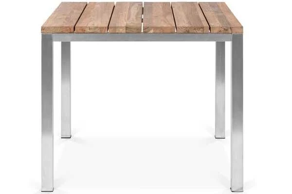 OUTFLEXX Esstischgarnitur, Edelstahl / Recyceltes FSC-Teak, Tisch 90 X 90 Cm, 4 Freischwinger Padded, Silber – Bild 6