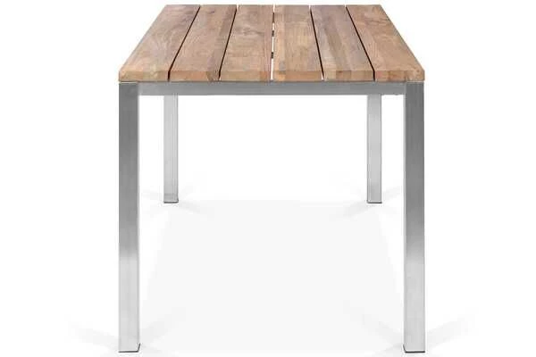 OUTFLEXX Esstischgarnitur, Edelstahl / FSC-Teak, Tisch 150x80cm, 6 Multipositionssessel, Taupe – Bild 6