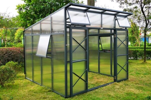 OUTFLEXX Gewächshaus, Anthrazit, Alu/Polycarbonat, 271x271x241/180cm, 4 Fenster, 10 Mm Wandstärke – Bild 6