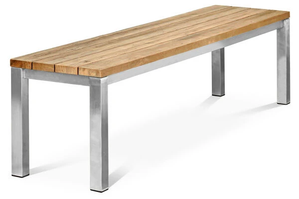 OUTFLEXX Gartenbank, Edelstahl/recyceltes FSC®-Teak, 180x40x45cm, Rustikal Gebürstet – Bild 6