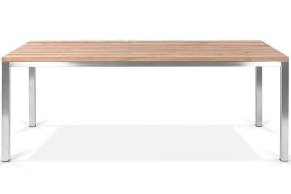 STERN Cardiff Esstischgruppe, Silber/silbergrau, Edelstahl/Teak, Tisch 200 X 100 Cm, 6 Stapelsessel – Bild 6