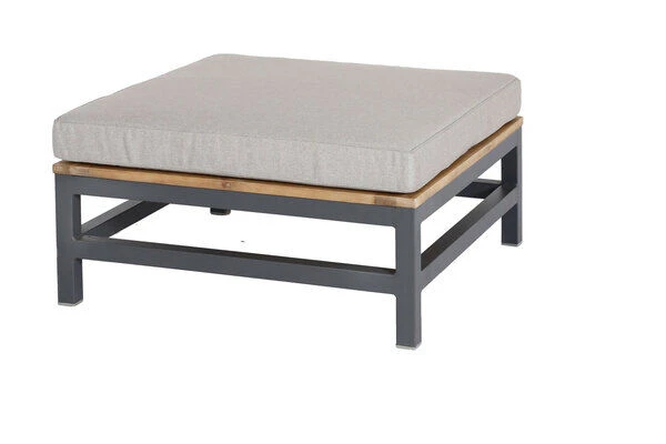 OUTFLEXX Ecklounge, Anthrazit, Alu/Akazie, 5 Personen, Inkl. Polster In Grau, Tisch 80 X 80 Cm Und Hocker – Bild 6