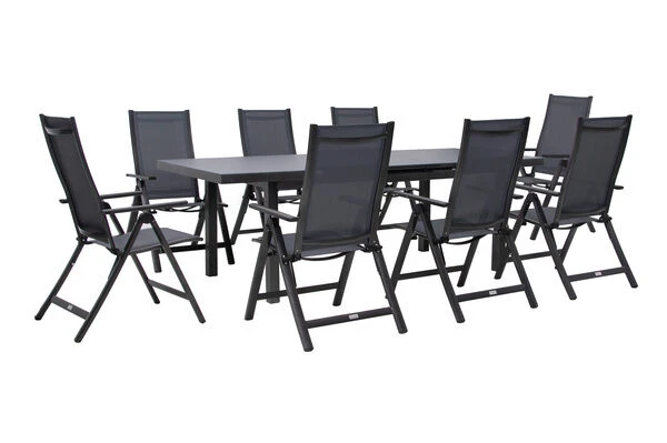 OUTFLEXX Premium Esstischgarnitur, Anthrazit/grau, Alu/Textilene, Ausziehtisch 180/240x100cm, 8 Multipositionssessel – Bild 6
