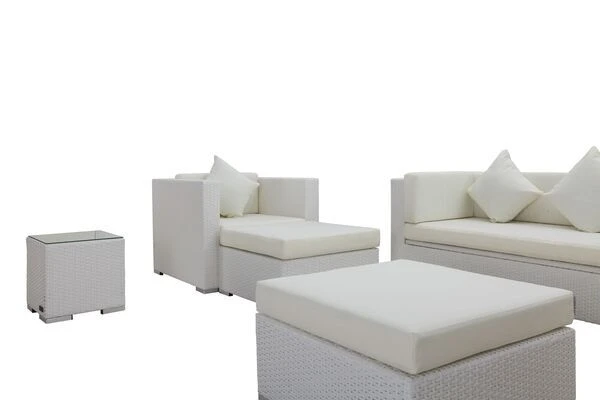 OUTFLEXX Loungemöbel-Set, Weiß, Polyrattan, Für 6 Personen, Inkl. Kaffeetisch, Wasserfeste Kissenbox – Bild 6