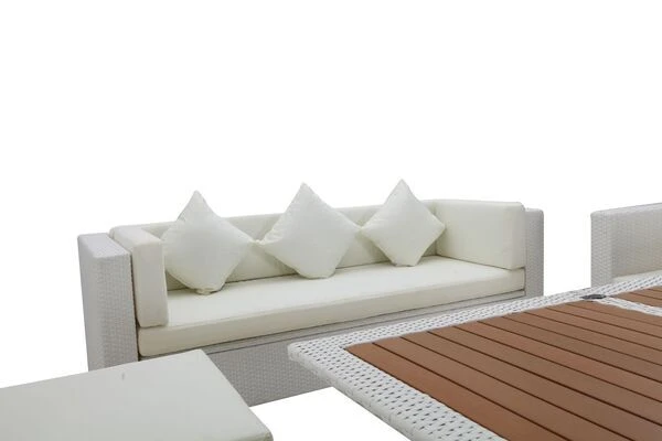 OUTFLEXX Loungemöbel-Set, Weiß, Polyrattan, Für 6 Personen, Inkl. Loungetisch, Wasserfeste Kissenbox – Bild 6