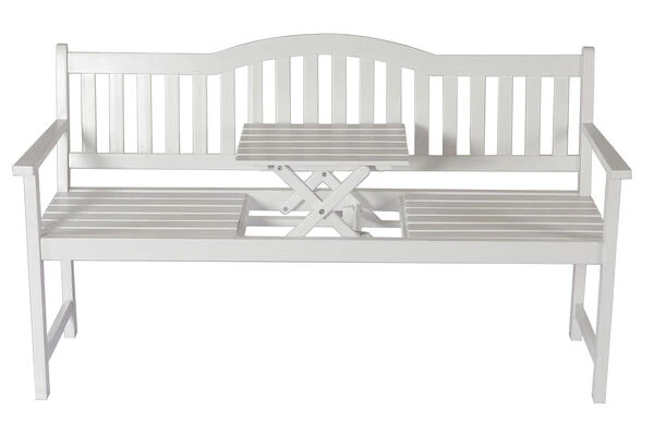 VILLANA Gartenbank, Weiß, Akazienholz, 152 X 59 X 86 Cm, 2-3 Personen, Klapptisch-Funktion – Bild 4