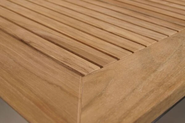 OUTFLEXX Set, Schwarz, Edelstahl/Teak, Esstisch 200 X 90 Cm, 6 Stapelstühle – Bild 7