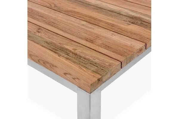 OUTFLEXX Esstischgarnitur, Edelstahl / Recyceltes FSC-Teak, Tisch 90 X 90 Cm, 4 Freischwinger Padded, Silber – Bild 7