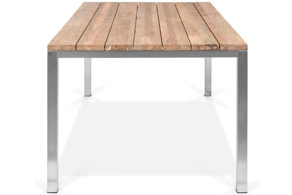 STERN Cardiff Esstischgruppe, Silber/silbergrau, Edelstahl/Teak, Tisch 200 X 100 Cm, 6 Stapelsessel – Bild 7