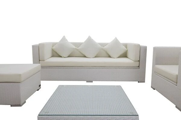 OUTFLEXX Loungemöbel-Set, Weiß, Polyrattan, Für 6 Personen, Inkl. Kaffeetisch, Wasserfeste Kissenbox – Bild 7