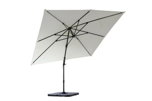 OUTFLEXX Ampelschirm, Creme, Pulverbesch. Aluminium, 300x300 Cm, Inkl. Plattenständer, Twist-Funktion – Bild 11