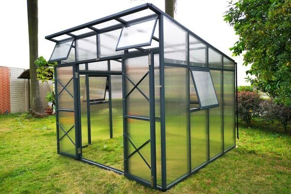 OUTFLEXX Gewächshaus, Anthrazit, Alu/Polycarbonat, 271x271x241/180cm, 4 Fenster, 10 Mm Wandstärke – Bild 8