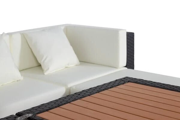 OUTFLEXX Loungemöbel-Set, Braun, Polyrattan, 6 Personen, Wasserfeste Kissenbox, Inkl. Loungetisch – Bild 8