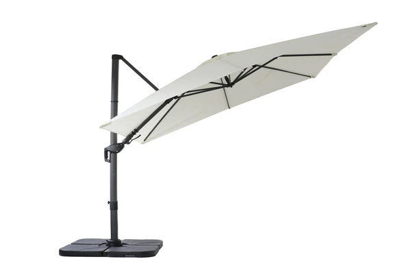 OUTFLEXX Ampelschirm, Creme, Pulverbesch. Aluminium, 300x300 Cm, Inkl. Plattenständer, Twist-Funktion – Bild 12